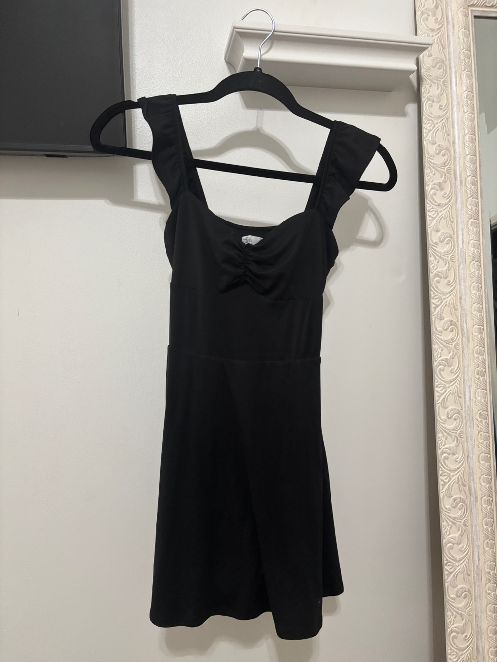 Hollister Black Mini Dress with V Neck and Ruffle Straps